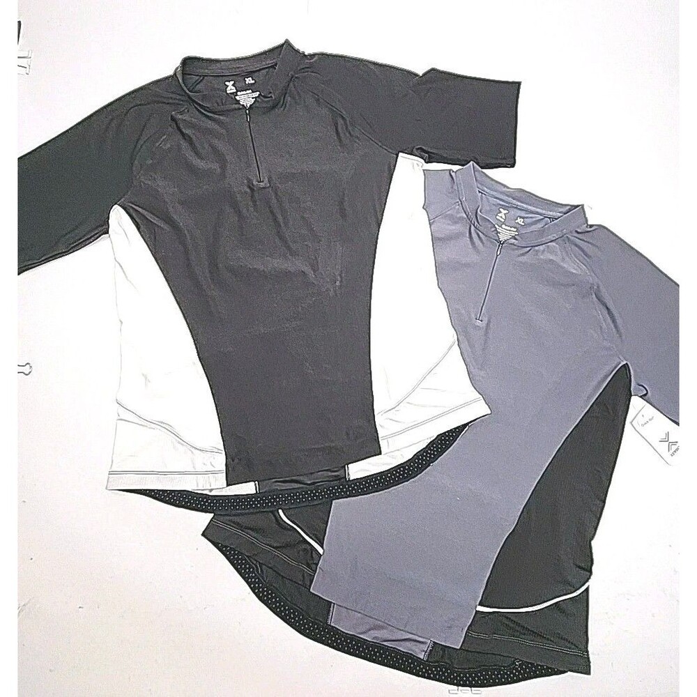TWO Xersion Bike Shirts Quick Dri Gray Black Men Sz XL Cycle Back Pocket Top NEW